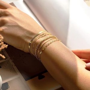 6 Piezas Pulseras Oro Mujer,Set de Pulseras de Acero Inoxidable